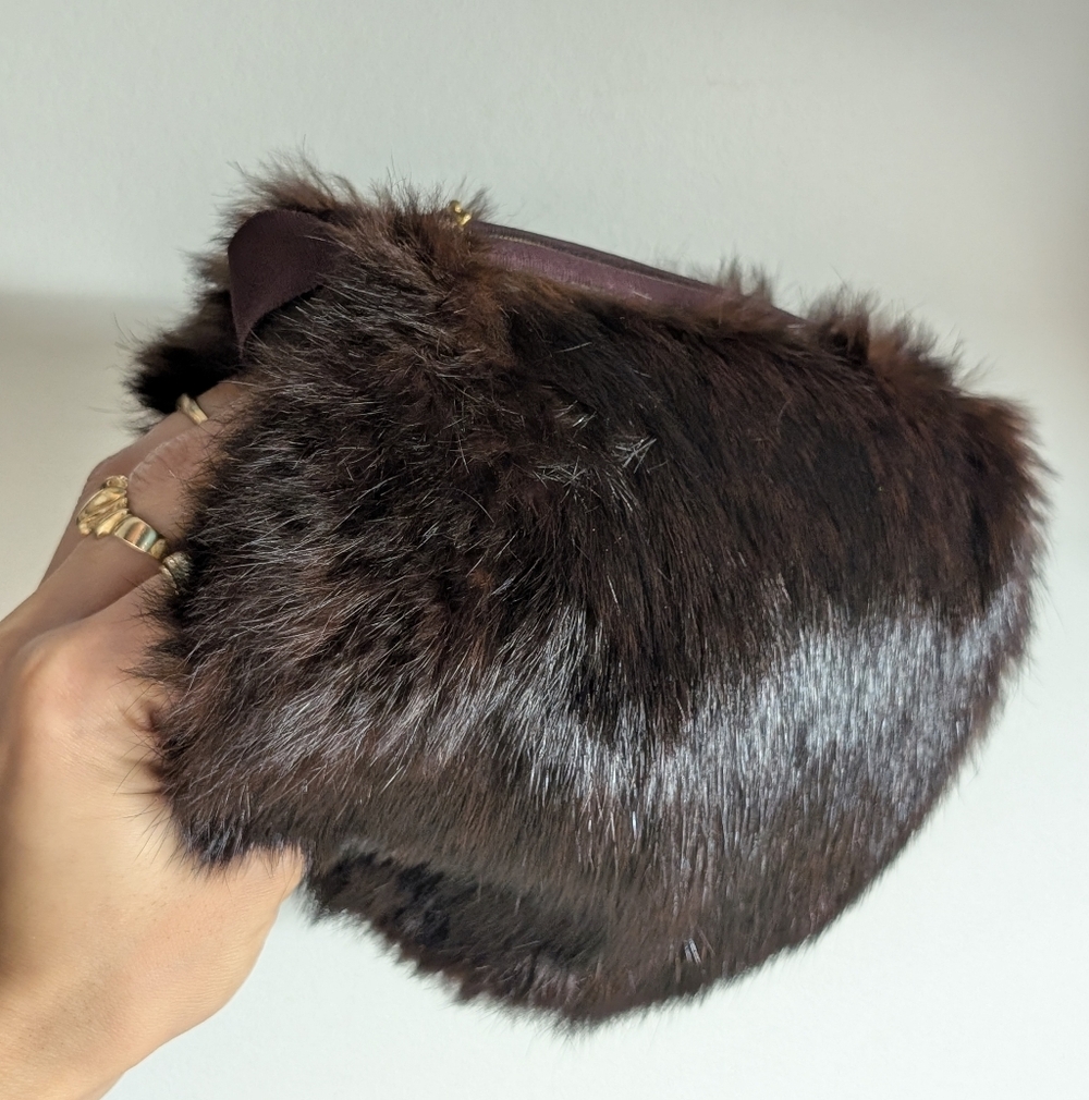 Elegant Brown Fur Women Bag Hand warmer Vintage Pocket